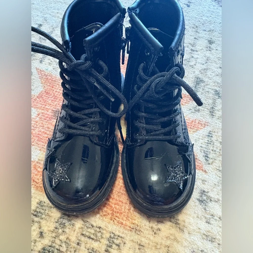 Dr. Martens Toddler Size 8 1460 Glitter Star Patent Lace Up Boots Black